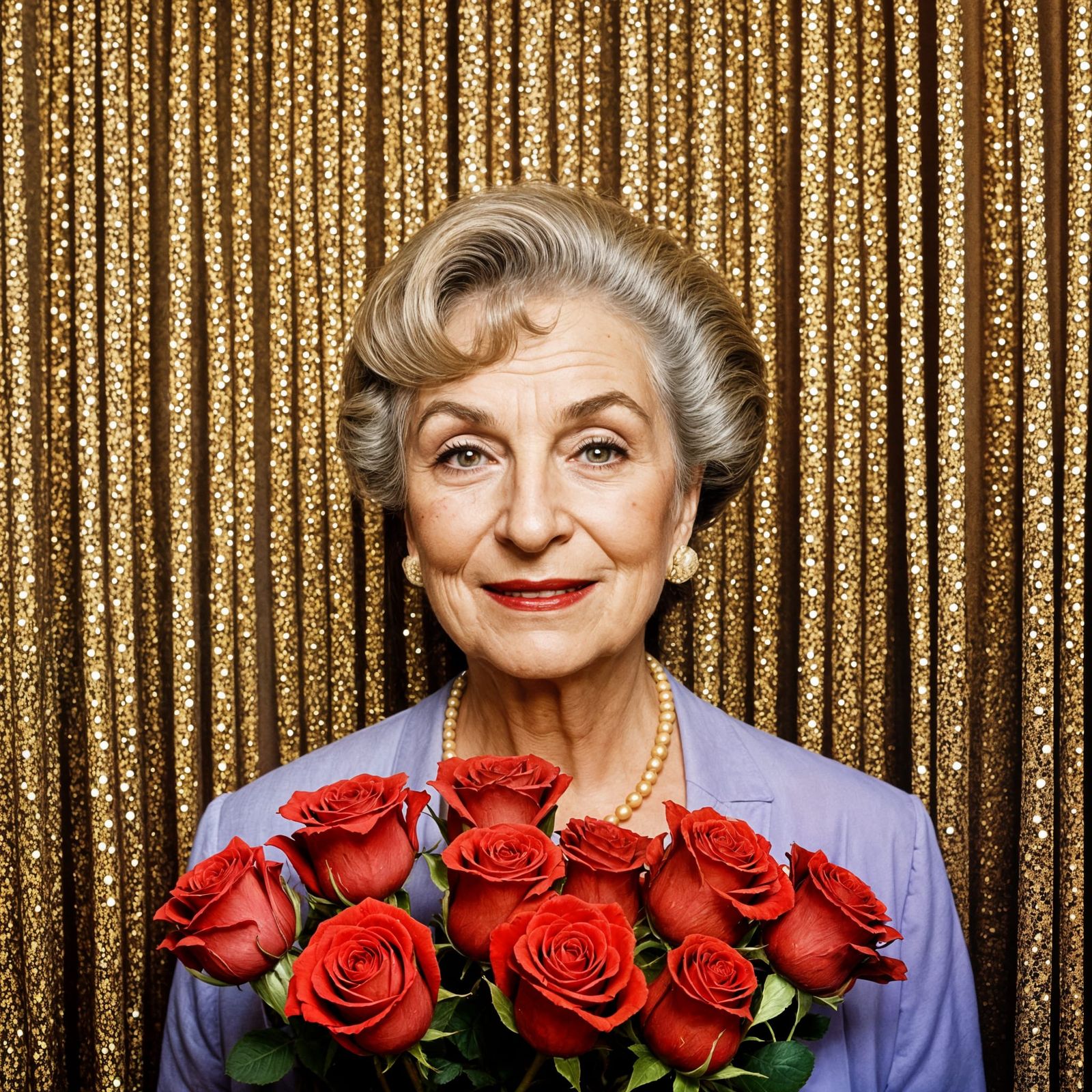 Pointillist Portrait of an Older Woman with Roses