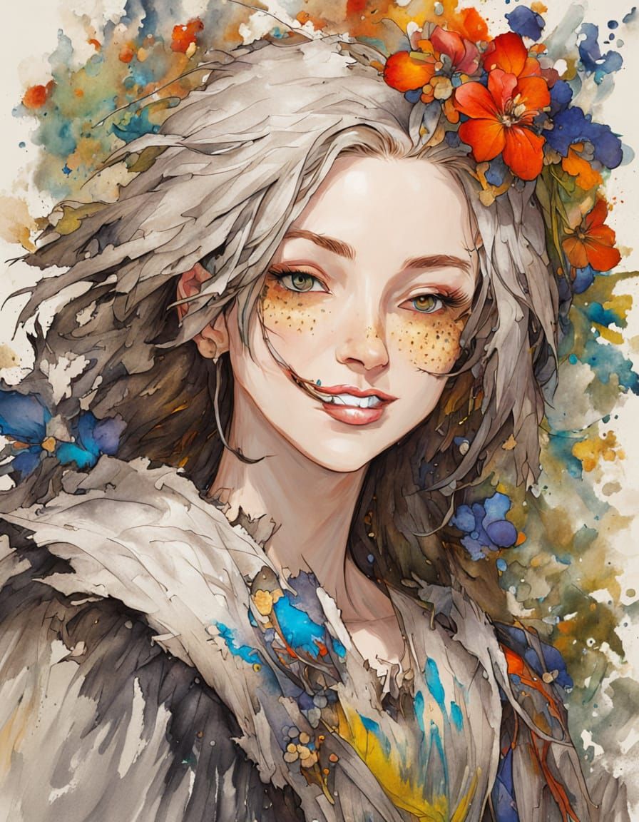 Medieval Maiden in Vibrant Garden