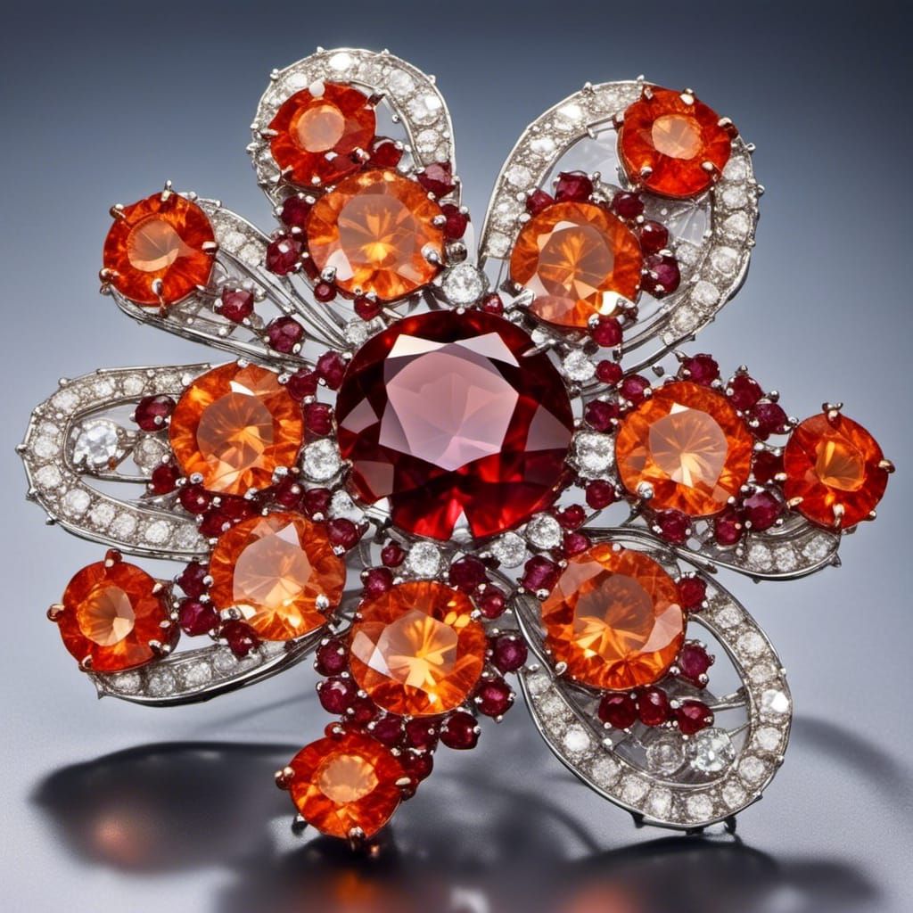 Flower Brooch with Garnet Pistil and Ruby Petals