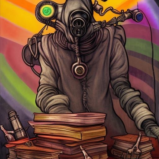 Plague Doctor in Rainbow Dreamscape, Cyberpunk Graffiti