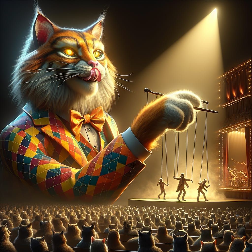 Lofty Feline Master Puppeteer on Stage