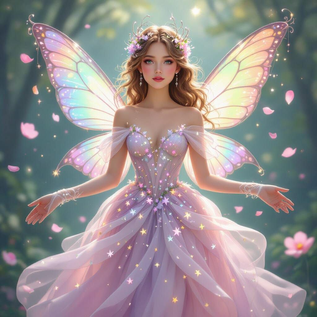 Starbloom Fairy Princess with Glowing Flowers, in Art Nouvea...