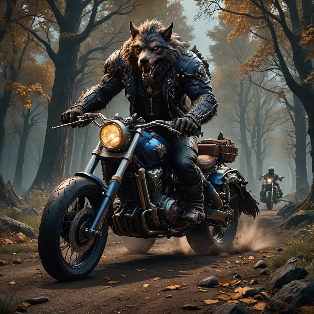 Fantastical Werewolf Biker Concept Art