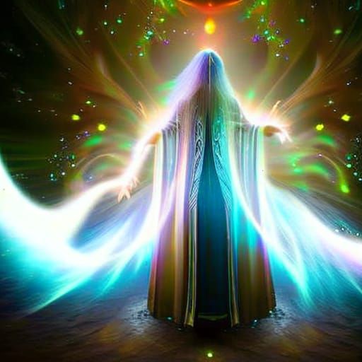 Epic Wizard with Magical Staff and Aurora