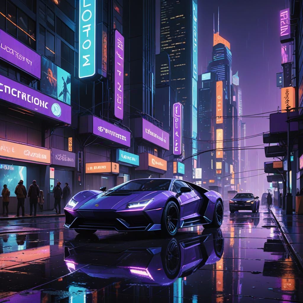 Futuristic Cityscape with Neon Lights in Sci-Fi Style