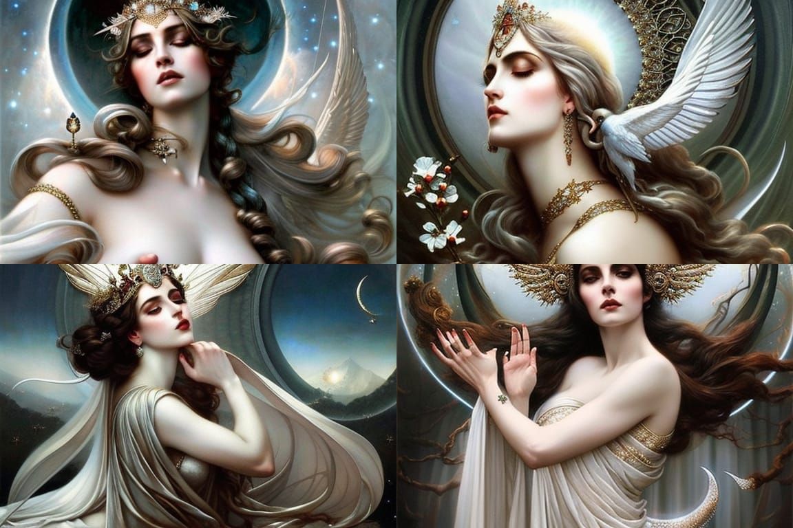 Enchanting Moon Goddess Portrait in Art Nouveau Style