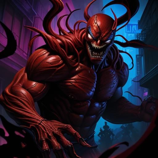 Venom Absorbs Carnage in Dark Alleyway Comic Art