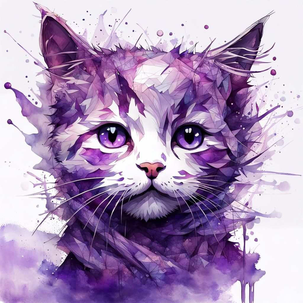 Chibi Cat with Ghostly Plasma in Watercolour Style