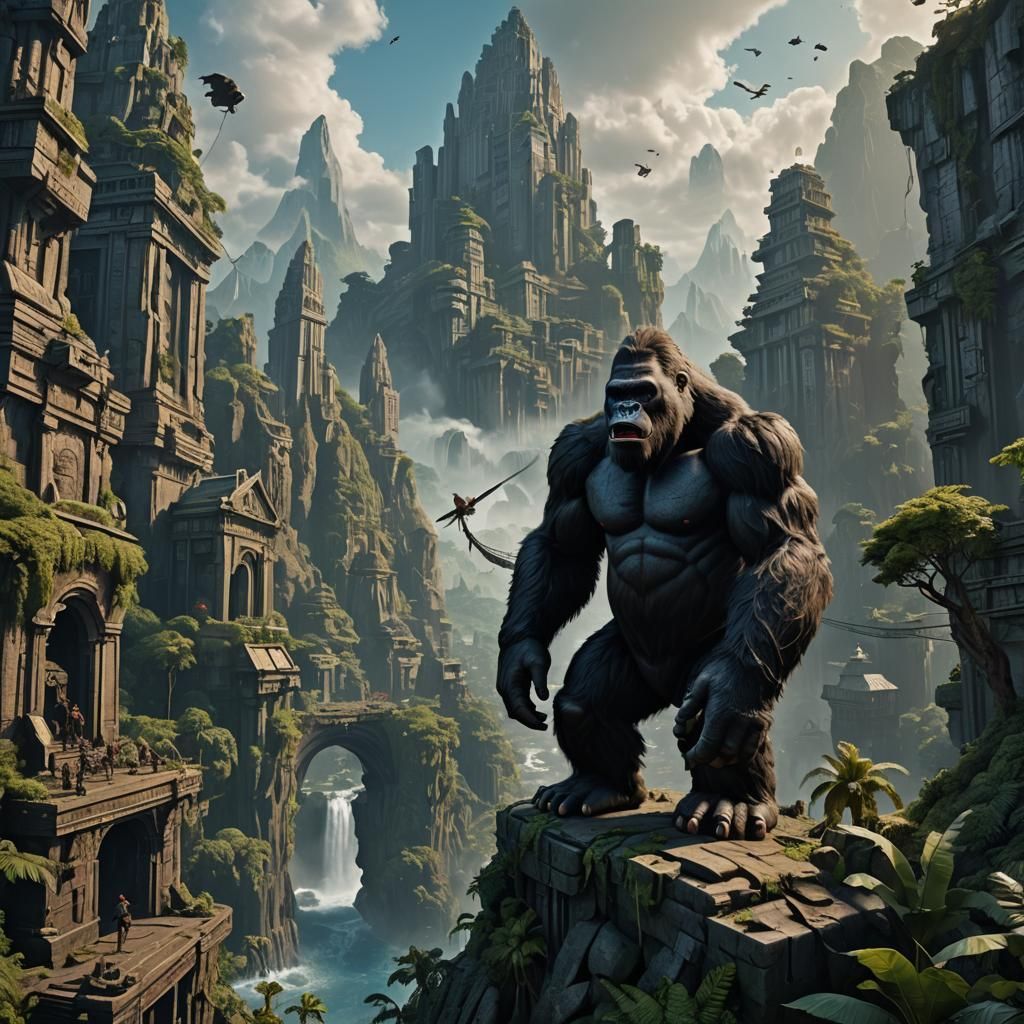 Detailed King Kong Matte Painting in Deep Color