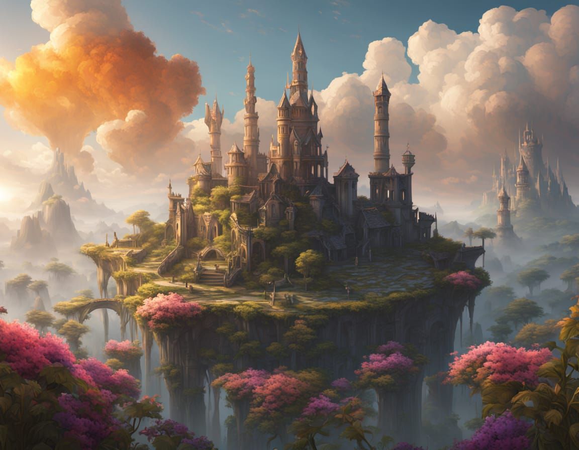 Lost Floating City in Hazy Sunlight