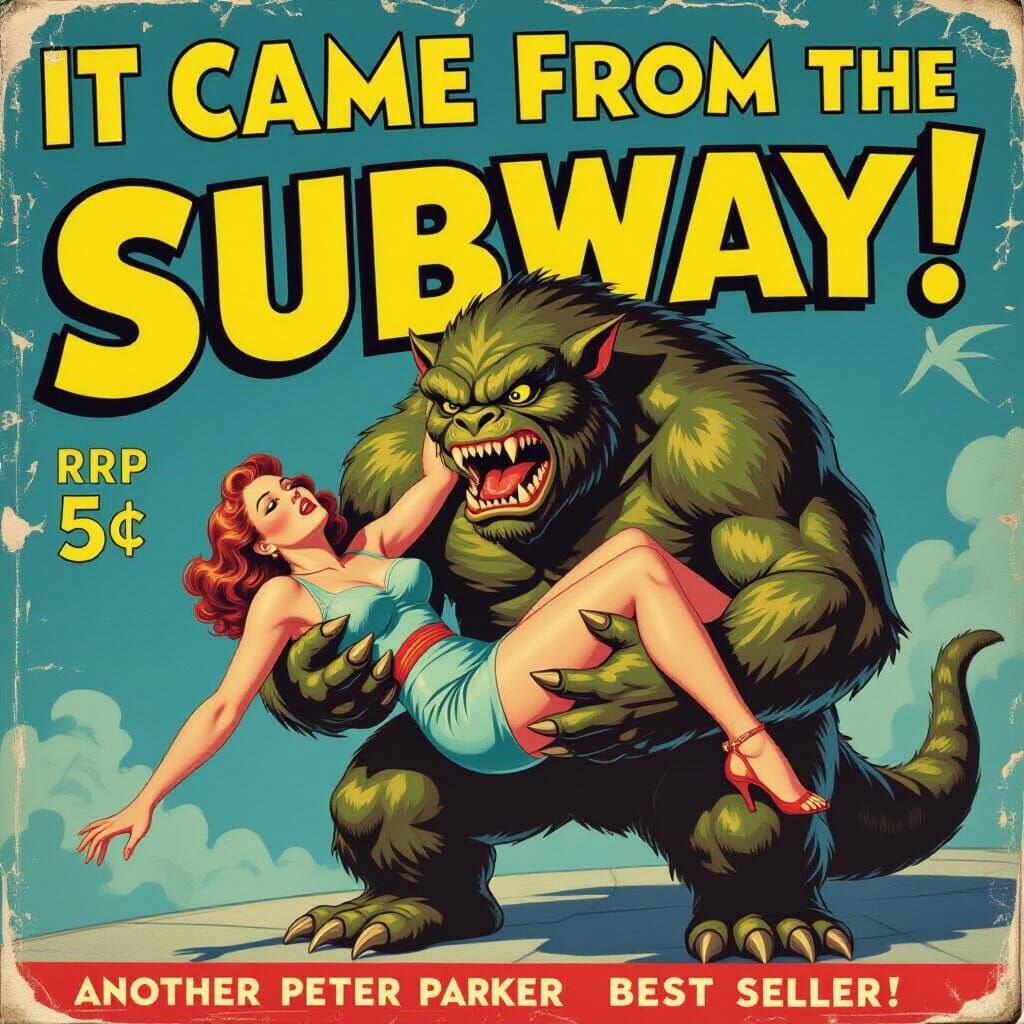 Vintage Sci-Fi Book Cover: Beast Grabs Fainting Woman