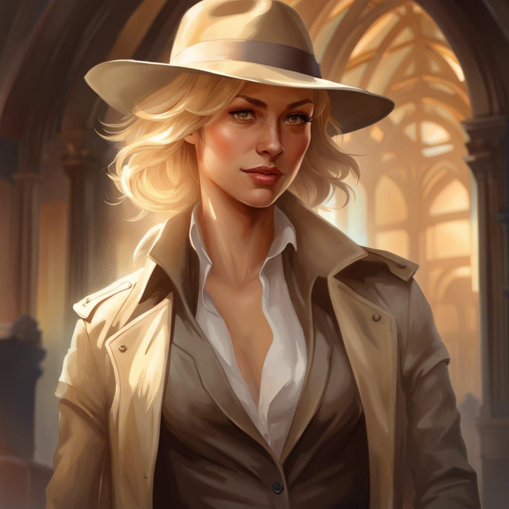 Blonde Detective Portrait in Hyperrealistic Digital Art