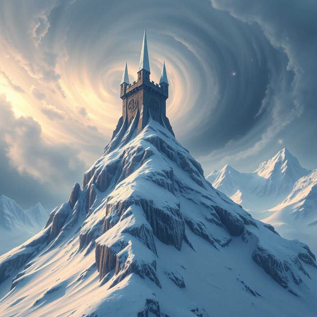 Surreal Nordic Watchtower Reigns Over Snow-Encrusted Stormsp...