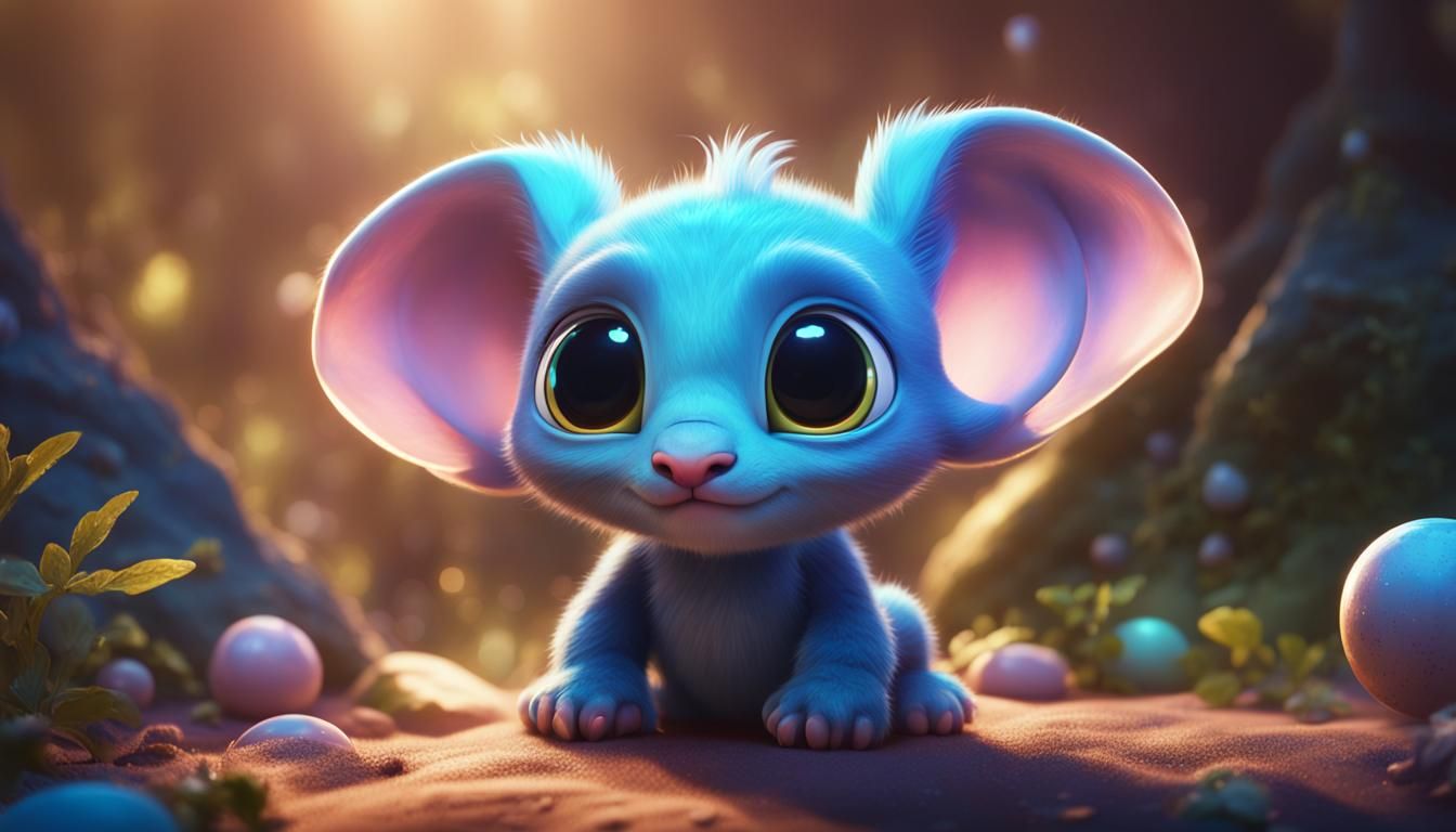 Cute Disney-Style Animal Baby with Glowing Eyes