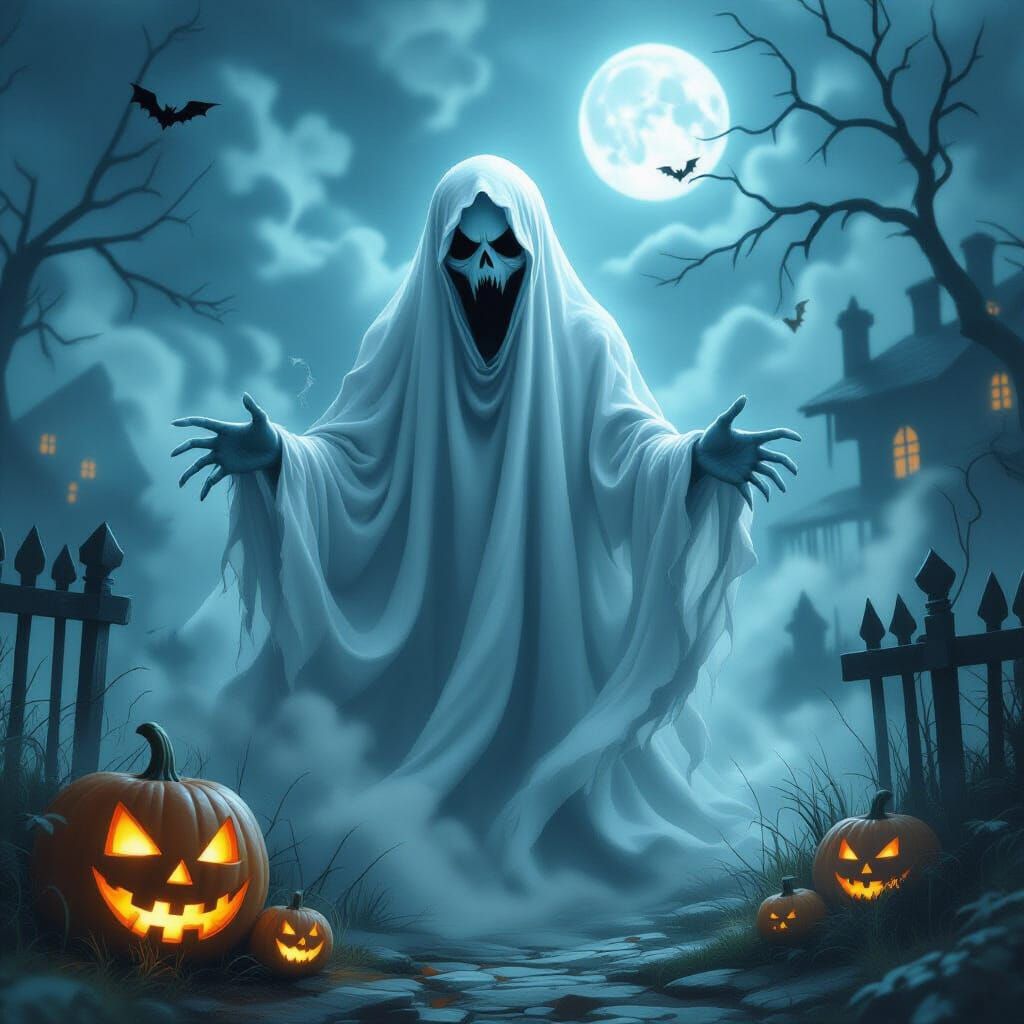 Creepy Ghost Haunts Halloween Night