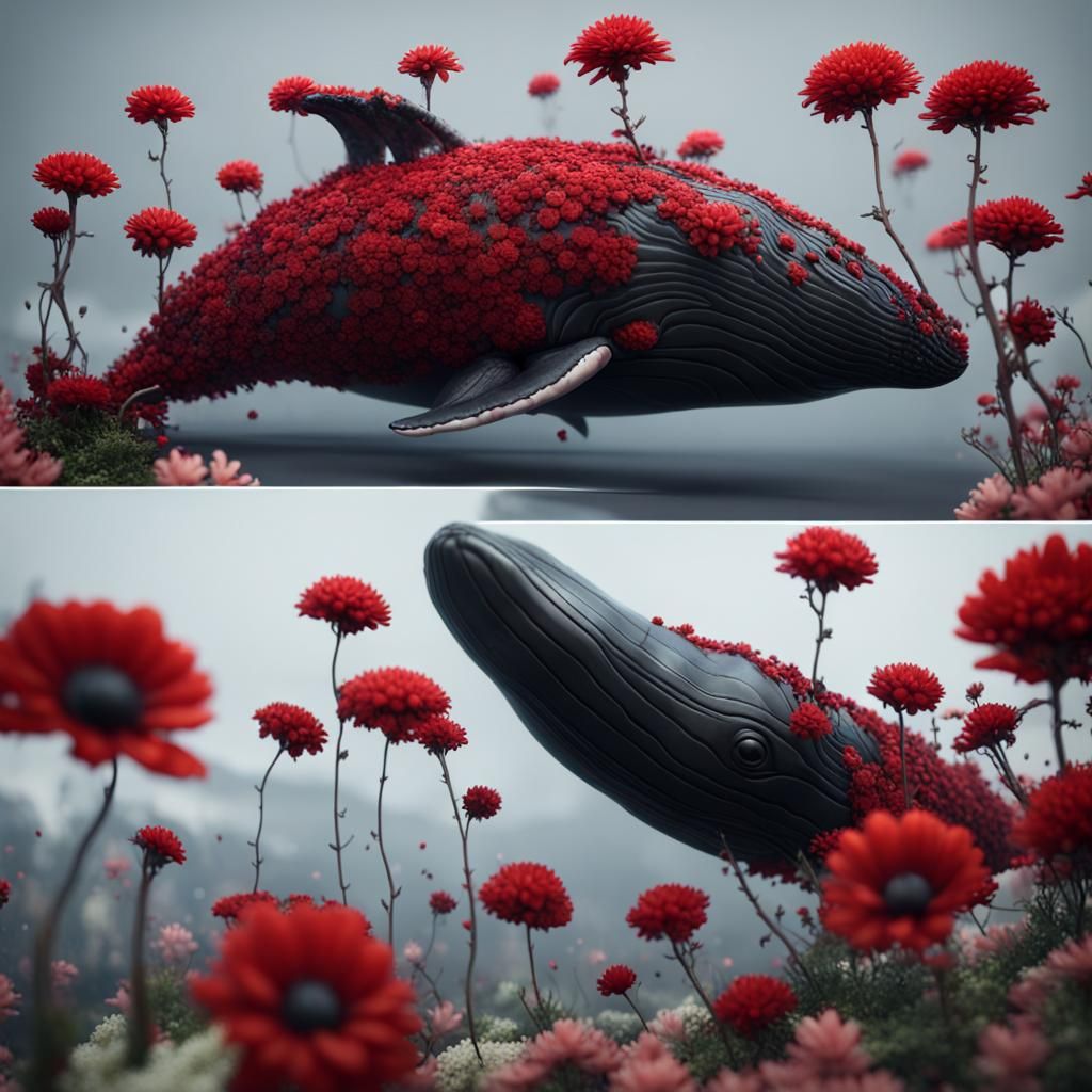 Floral Whale in Detailed 3D Rendering