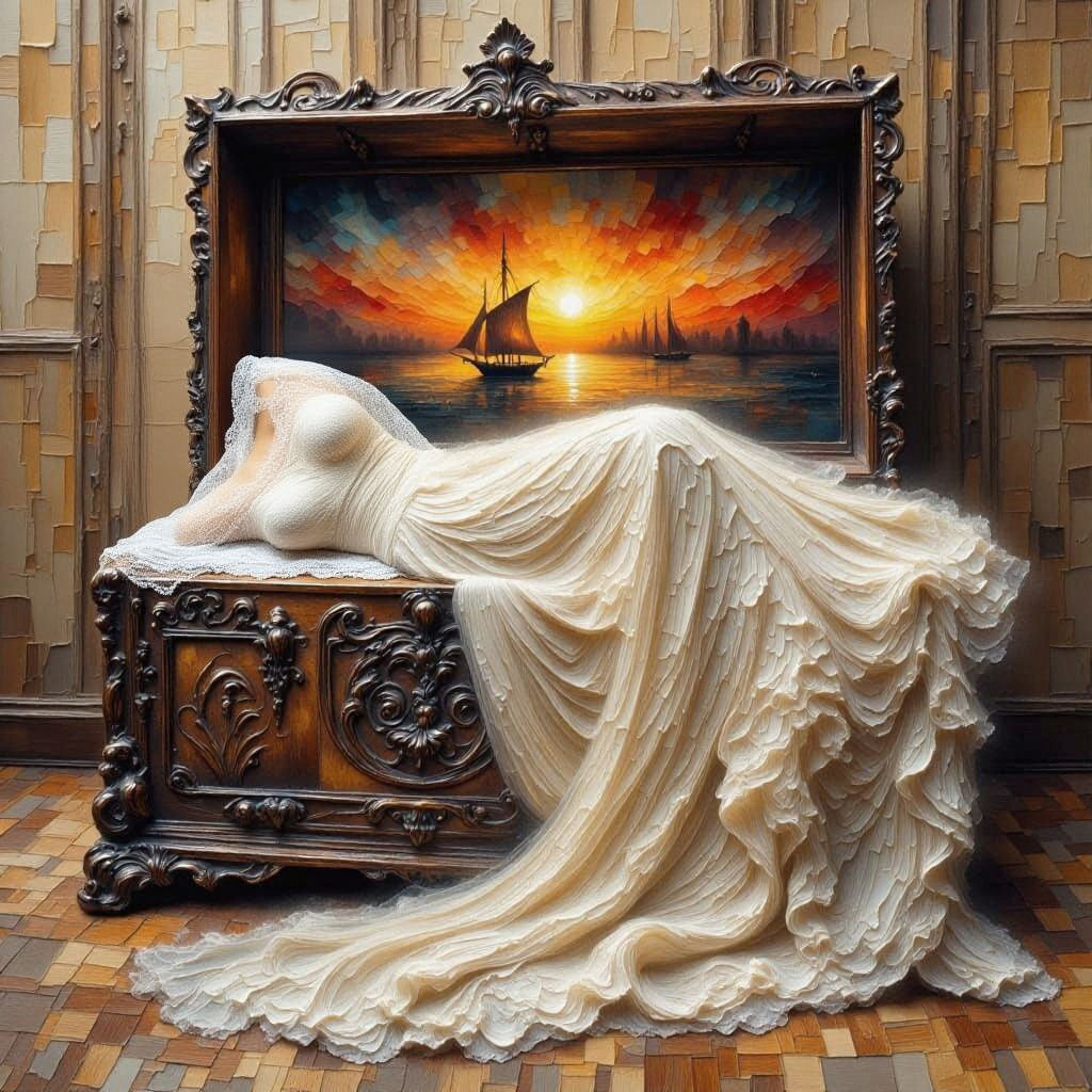 Victorian Gown in Antique Treasure Chest: Impasto