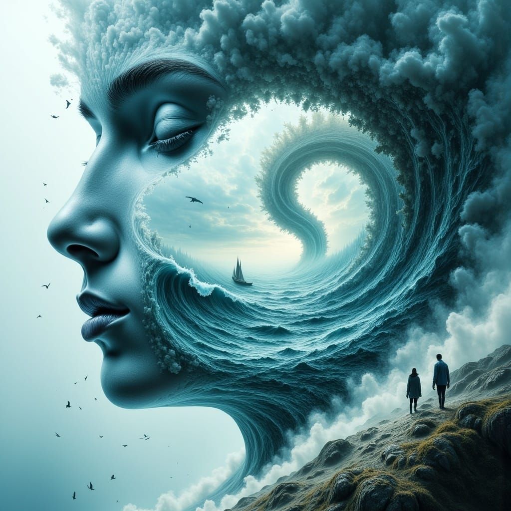 Ocean and Sky Merge in Double Exposure