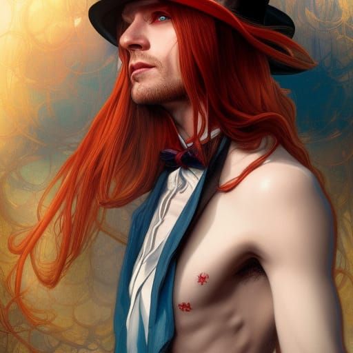 Lucifer Portrait with Red Hair in Art Nouveau Style