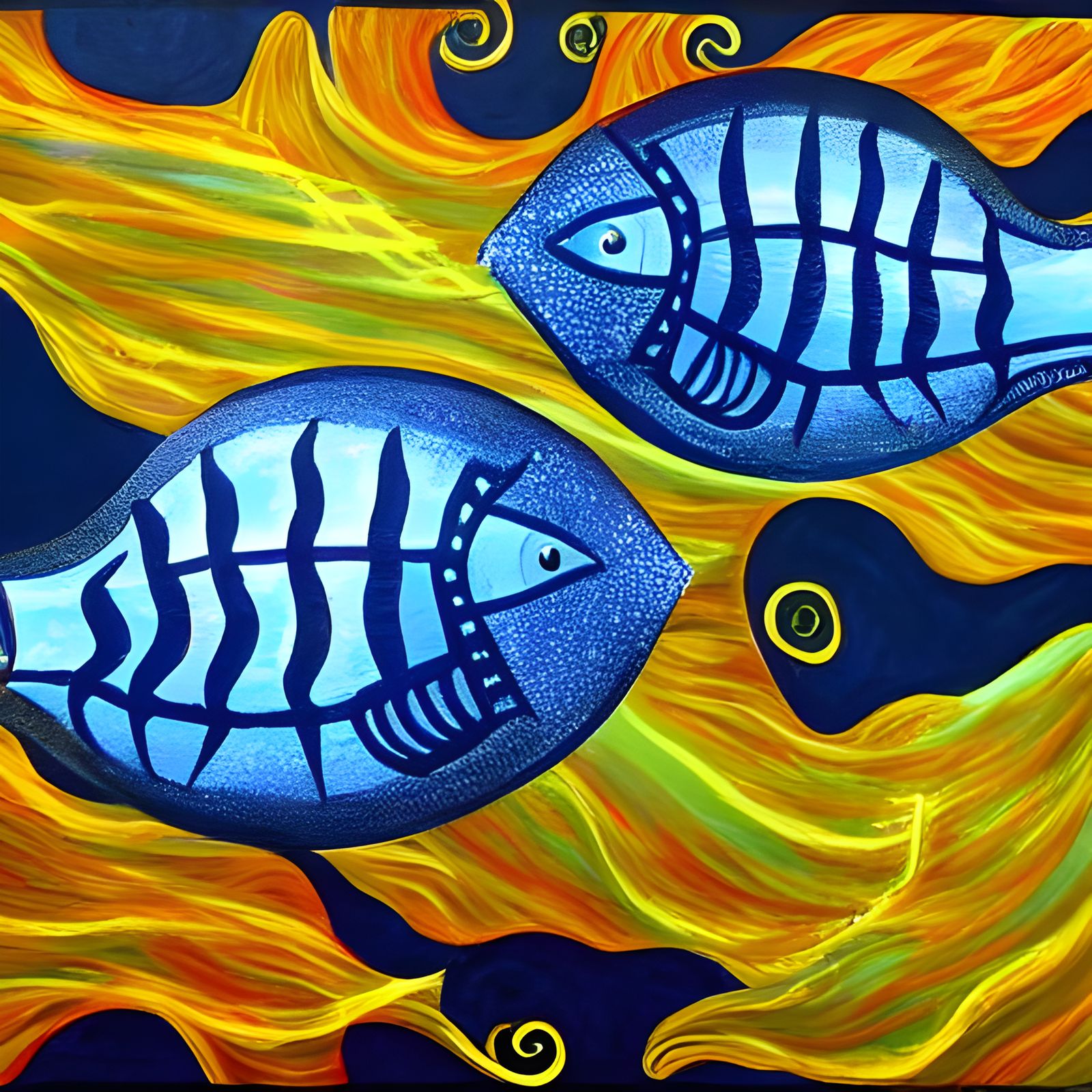 Lantern Fish Bioluminescence in Deep Ocean Painting