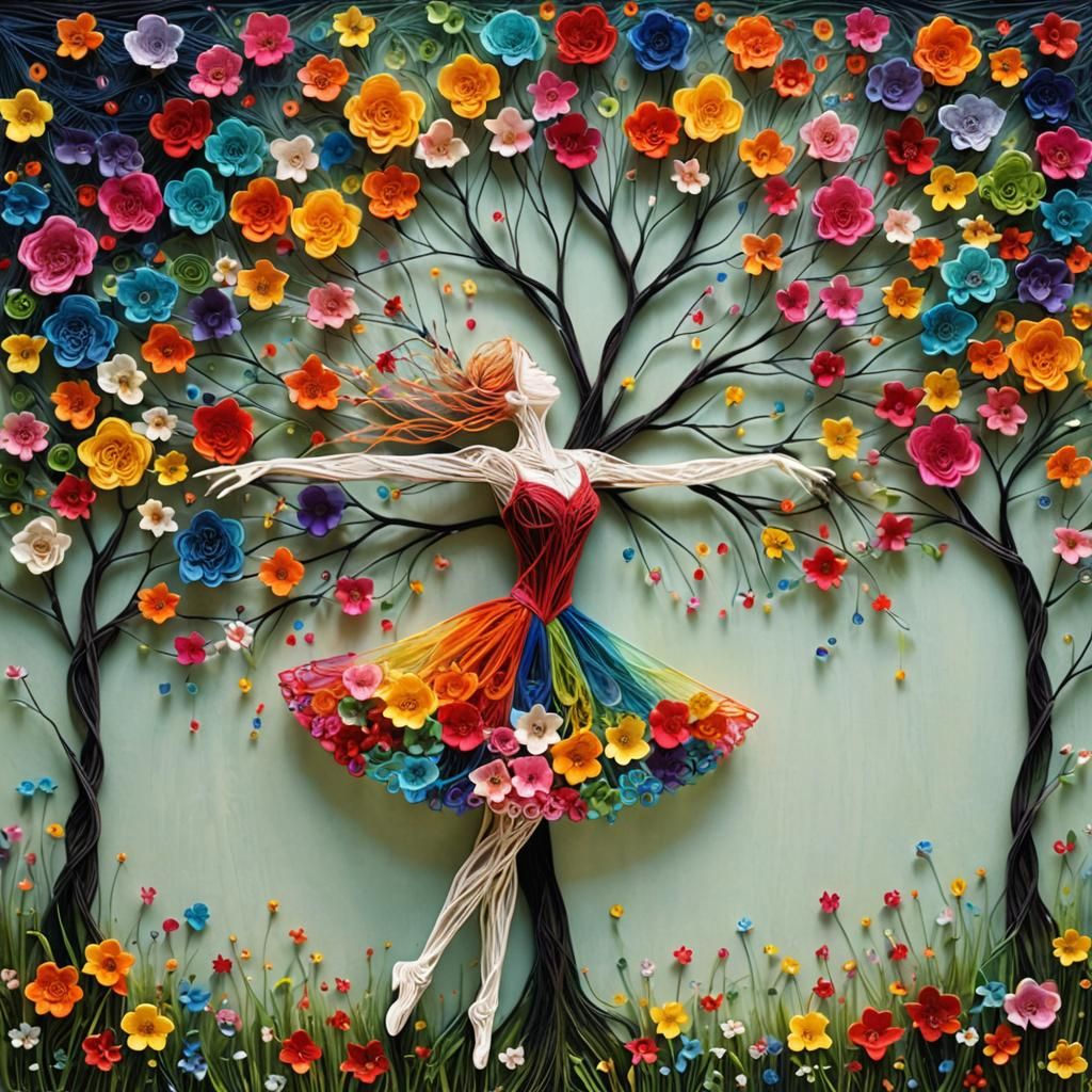 Enchanting String Art: Mystical Tree of Flowers