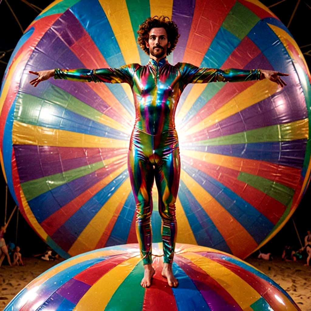 Acrobat Balances on Ball in Circus Tent