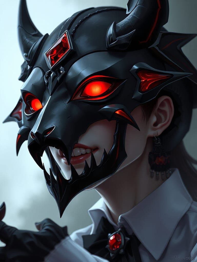 Anime Vampire with Bat Mask and Ruby Eyes in Gothic Style