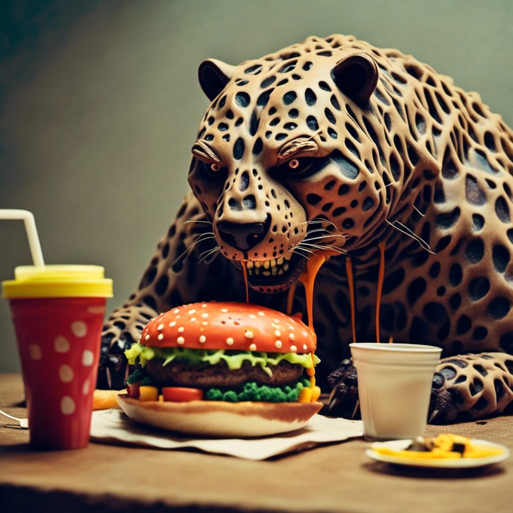 Leopard Enjoys a Hamburger
