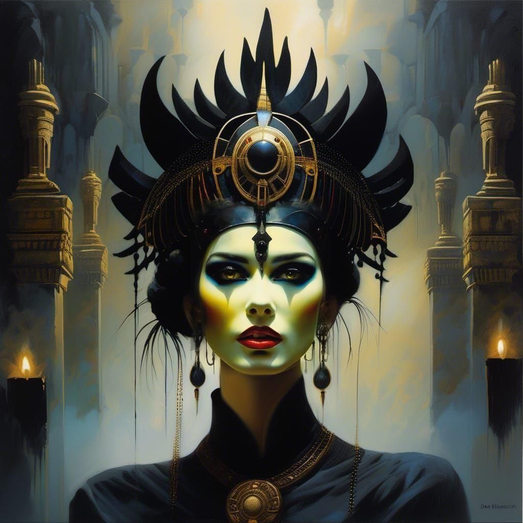 Arcane Masked Woman in Surrealist Temple Ruins