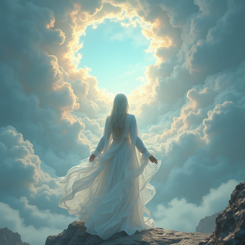 Ethereal Being Connects with Celestial Realm in Dreamlike La...