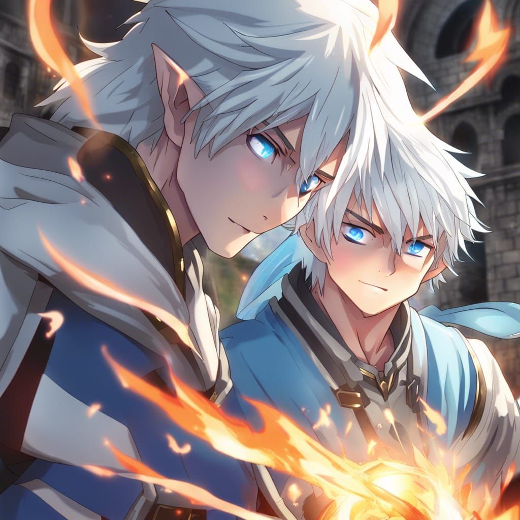 Half-Elf Wizard Casting Fire Spell in Anime Style