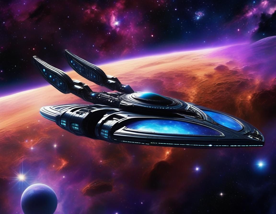 Futuristic Spacecraft Journey Through Smoky Nebula