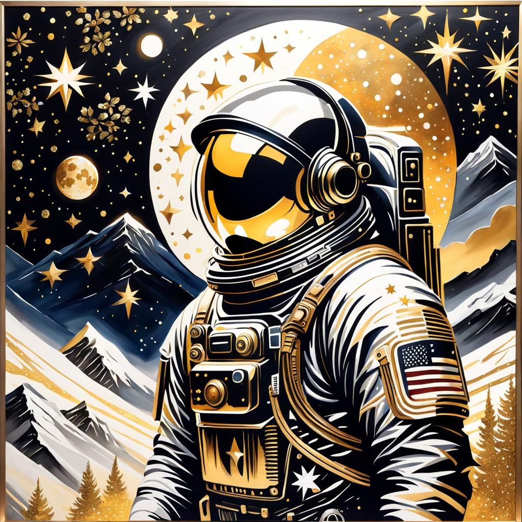 Astronaut in Sparkling Space: Watercolor Abstract Art