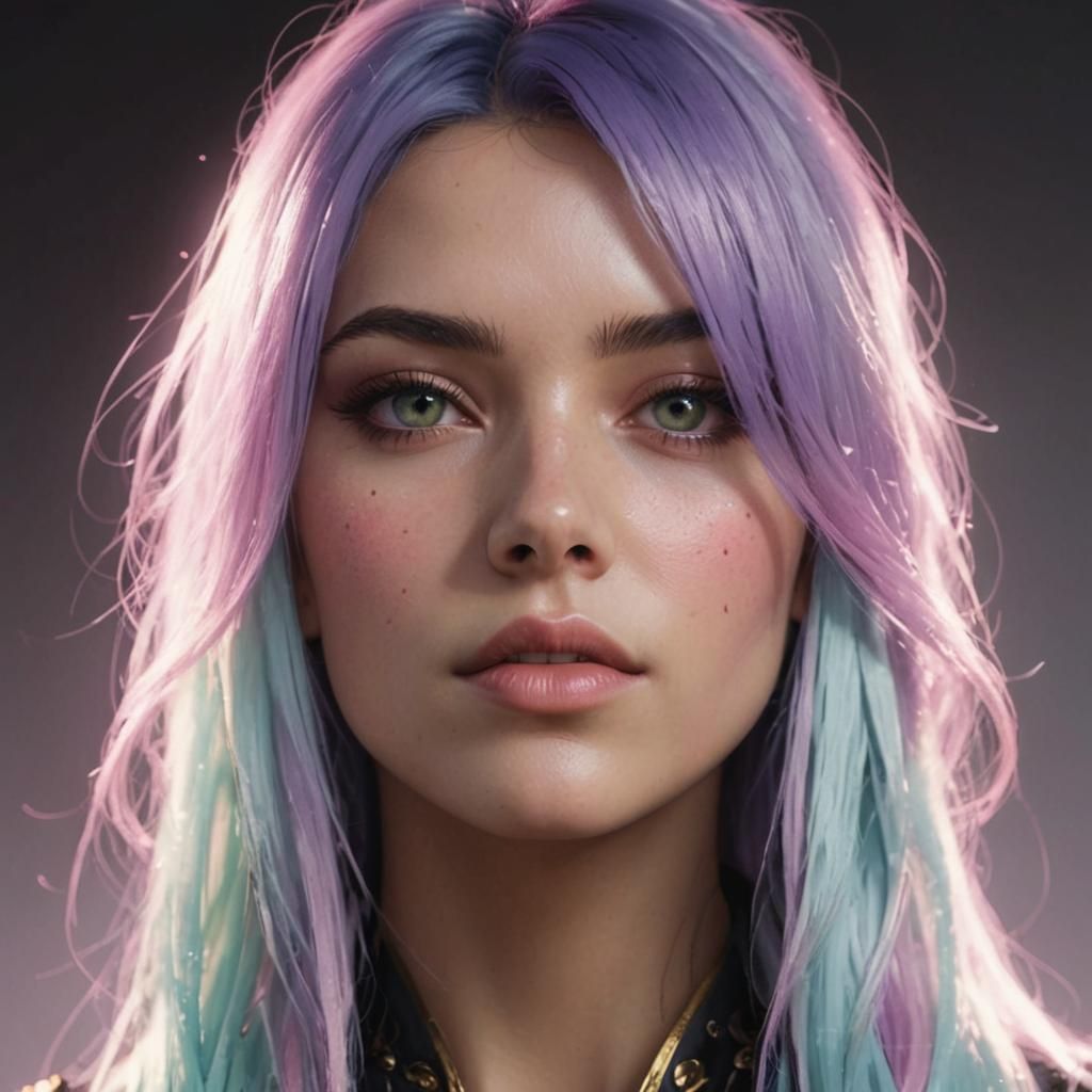 Detailed Portrait with Pastel Hair in Digital Art Style
