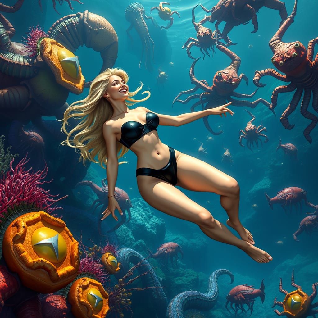 Samus Aran in Alien Ocean as Matte Painting