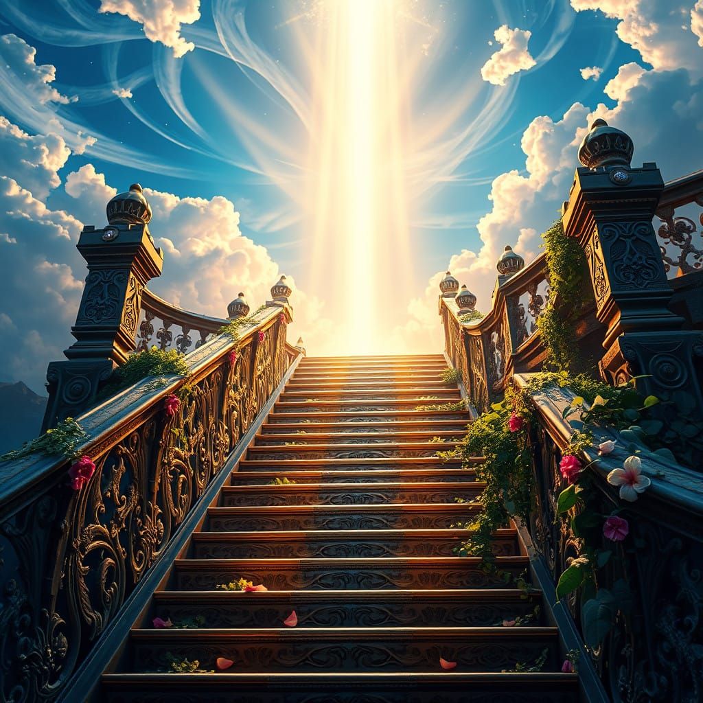 Glowing Stairs Ascend to a Radiant Celestial Realm