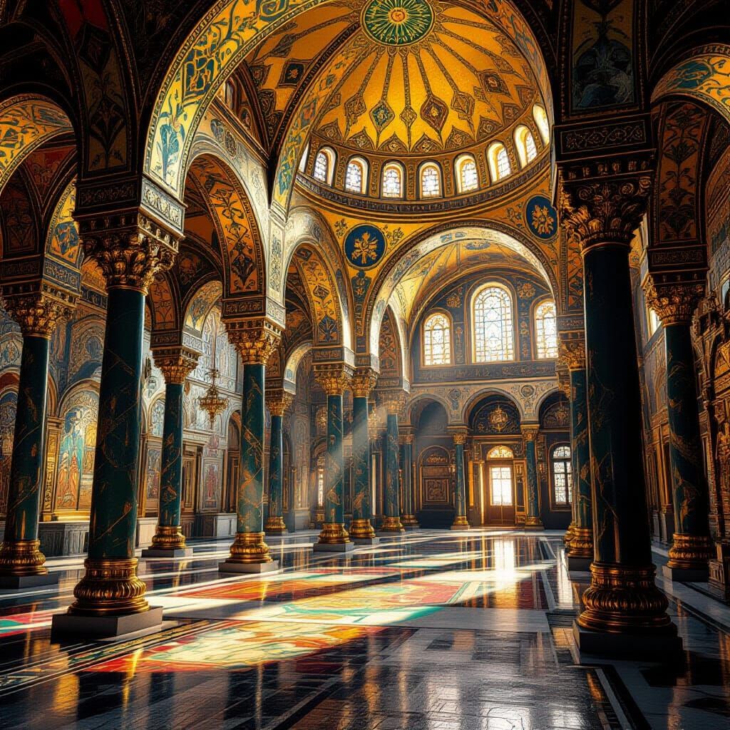 Majestic Byzantine Scene with Golden Mosaics