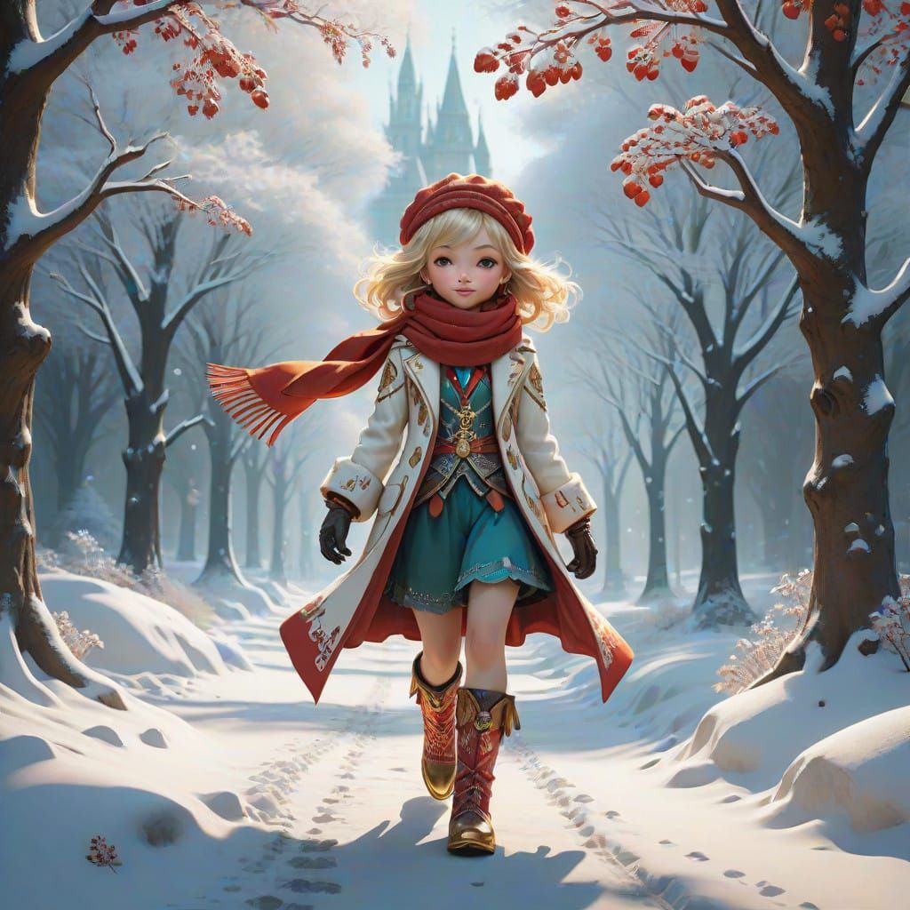 Serene Winter Wonderland in Vibrant Art Nouveau Style