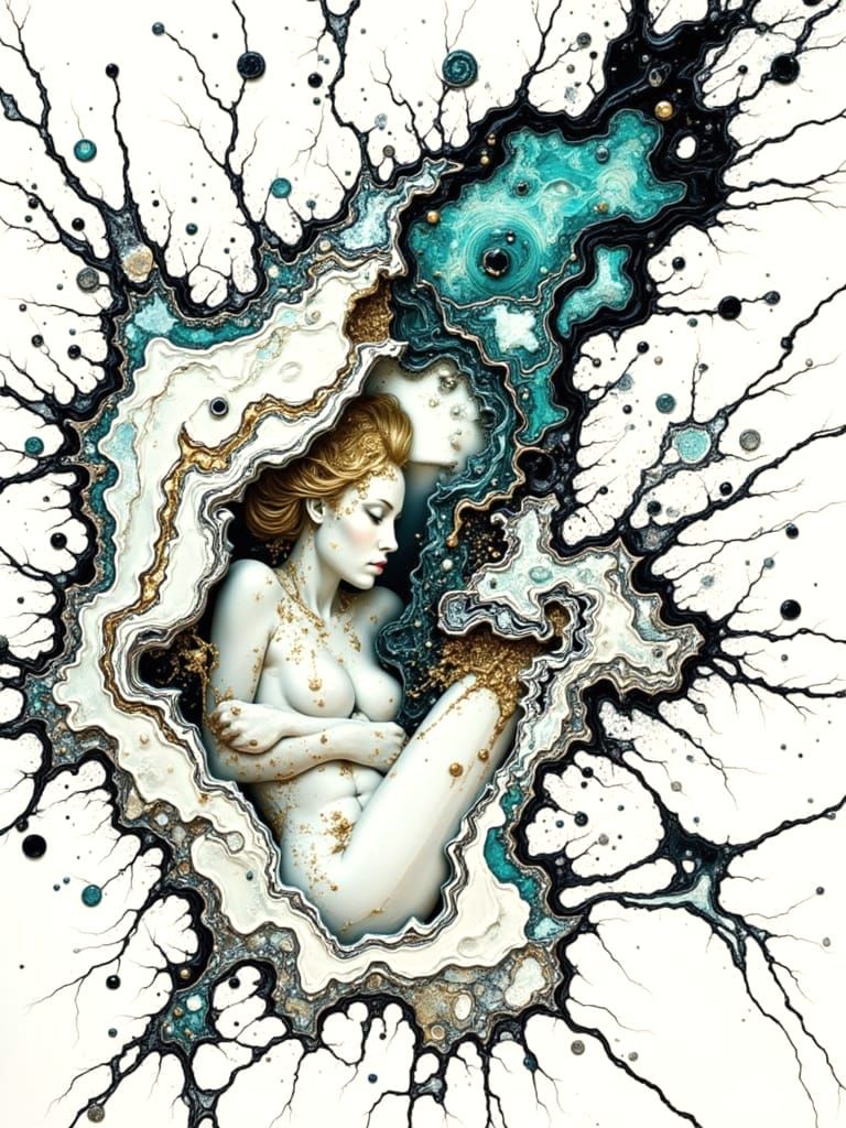 Abstract Portrait Amidst Splattered Acrylics