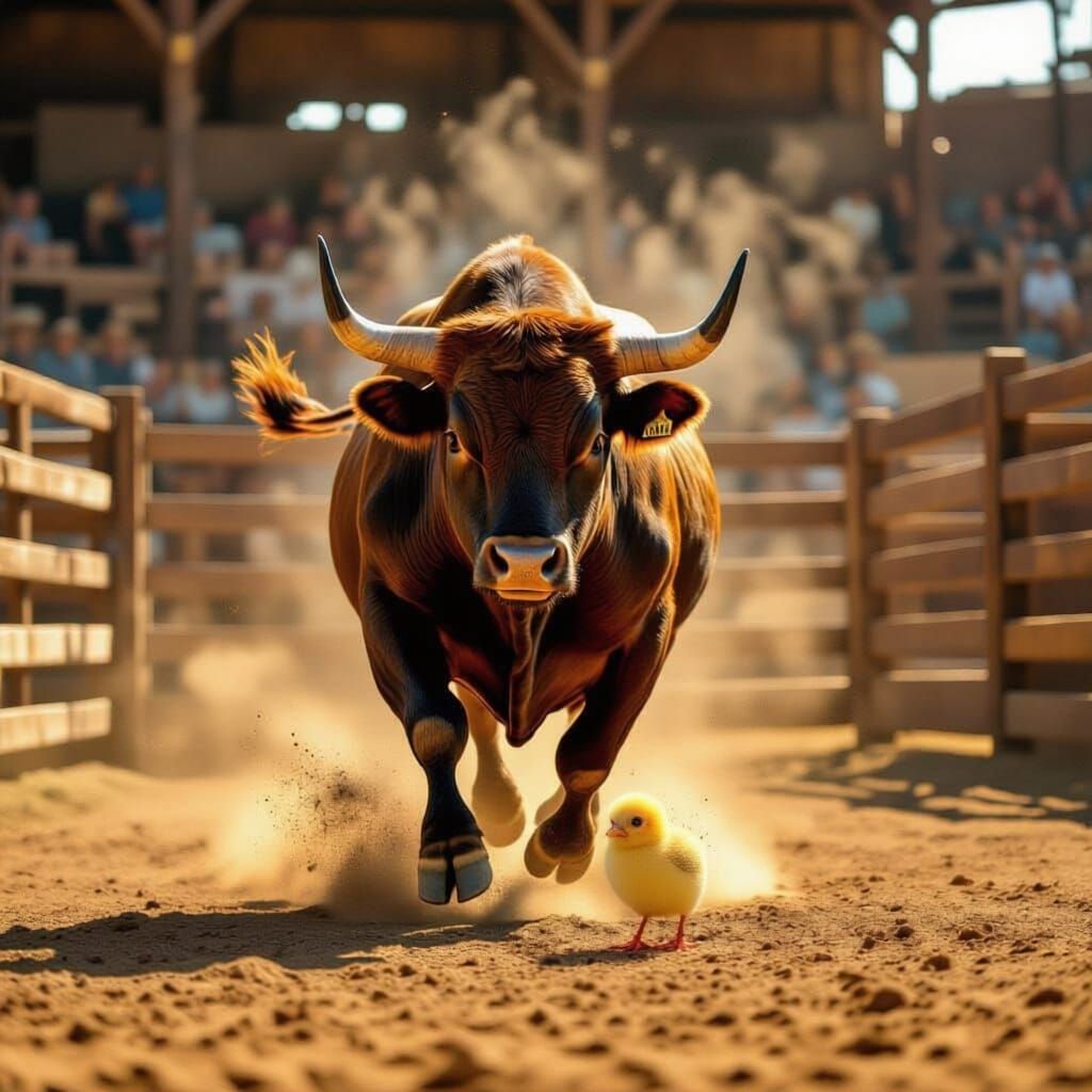 Majestic Bull Charges in Dusty Western Arena