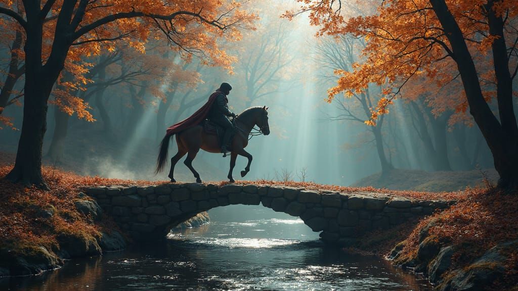Assassin on Horseback in Dark Forest: Matte Painting