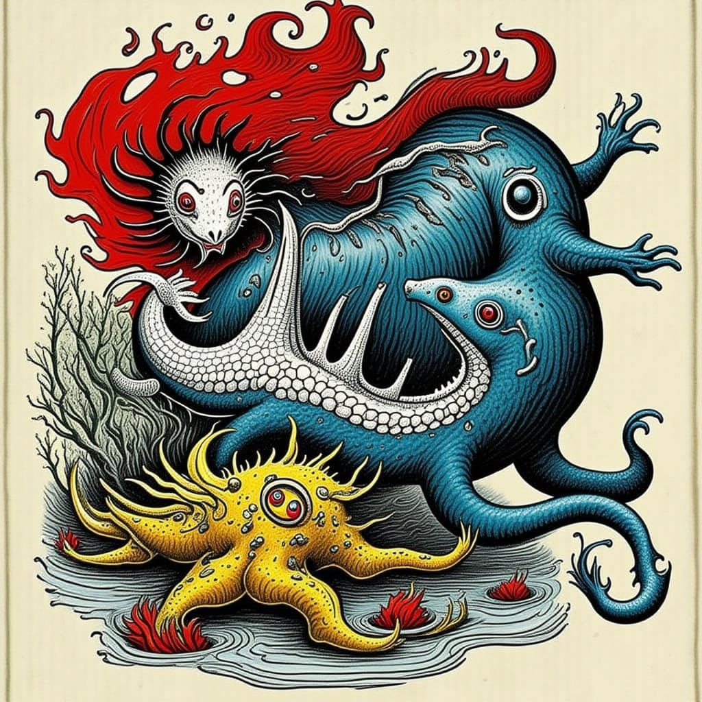 Kraken Emerges from Sea, Historical Art Style