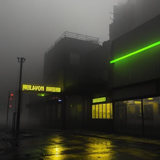 Urban Scene with Intense Yellow Neon Lights