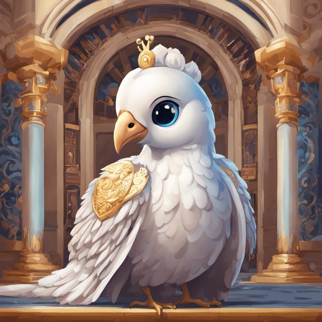 Cartoon Peacock in Museum, Chibi Anime Style