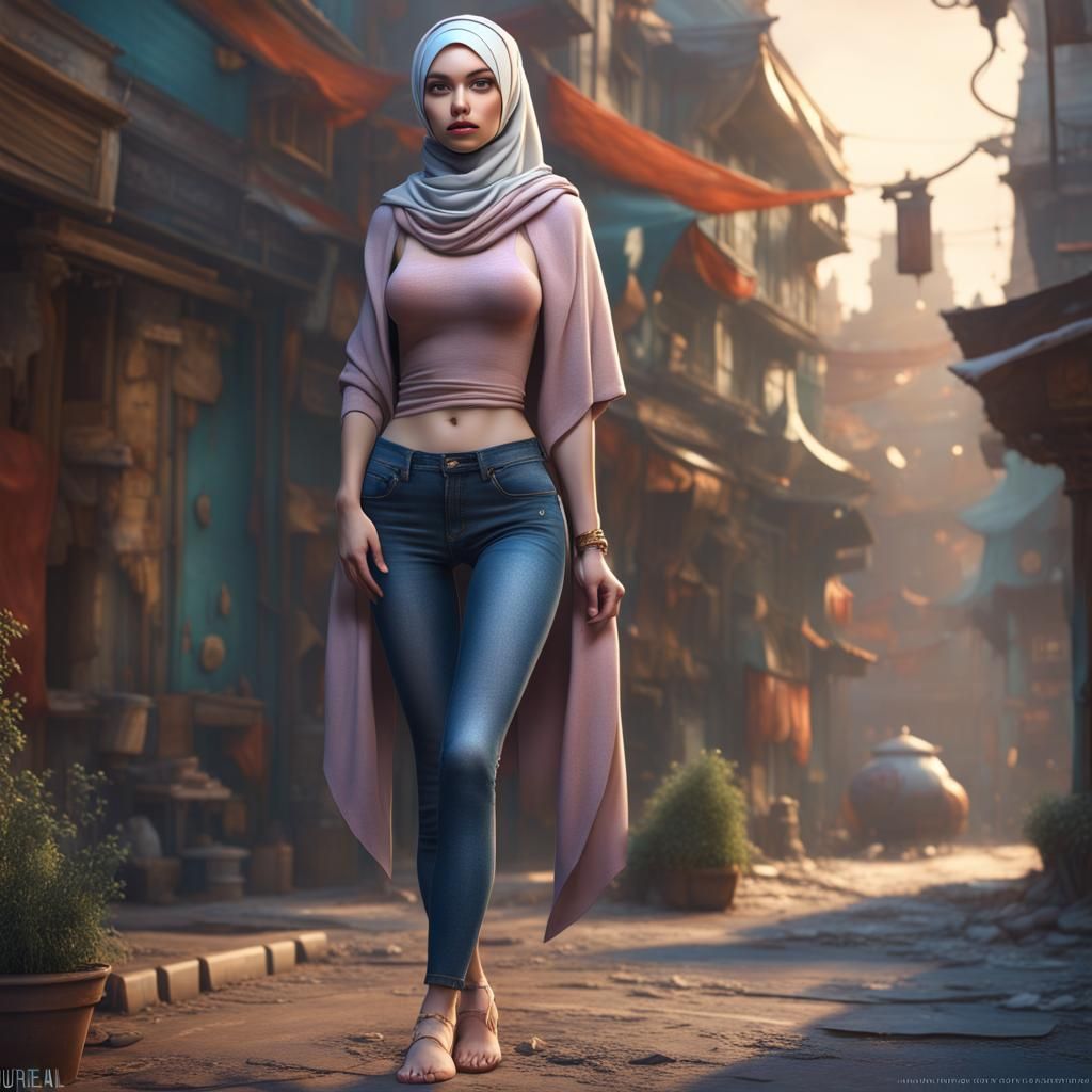 Girl with Hijab in Detailed Matte Painting