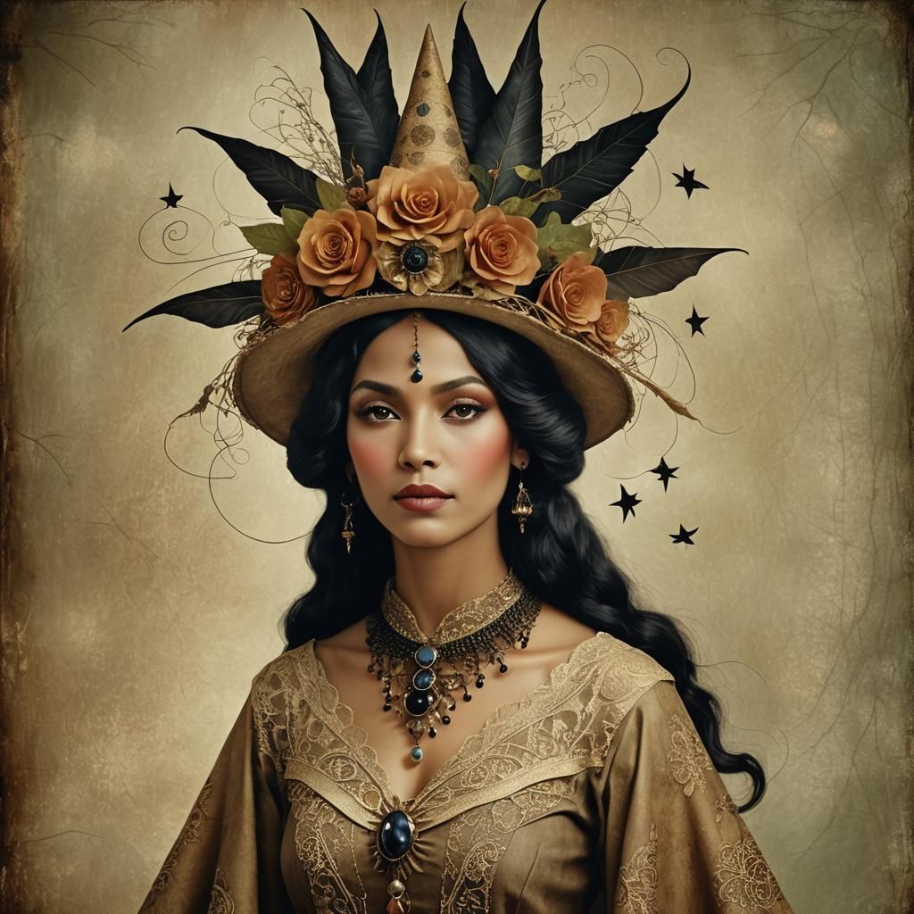 Latina Witch in Surreal Digital Fantasy Art