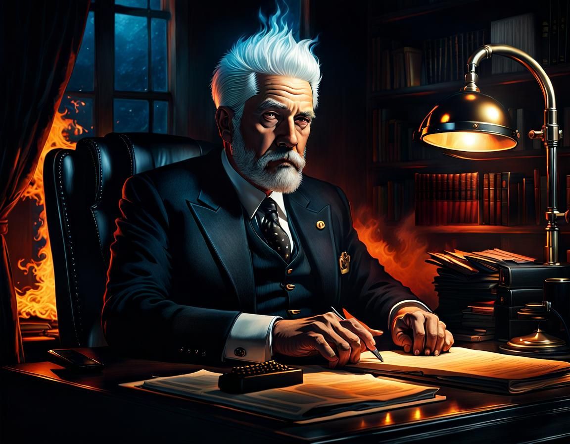 Old Man with Fire Hair Portrait in Hyperrealistic Style
