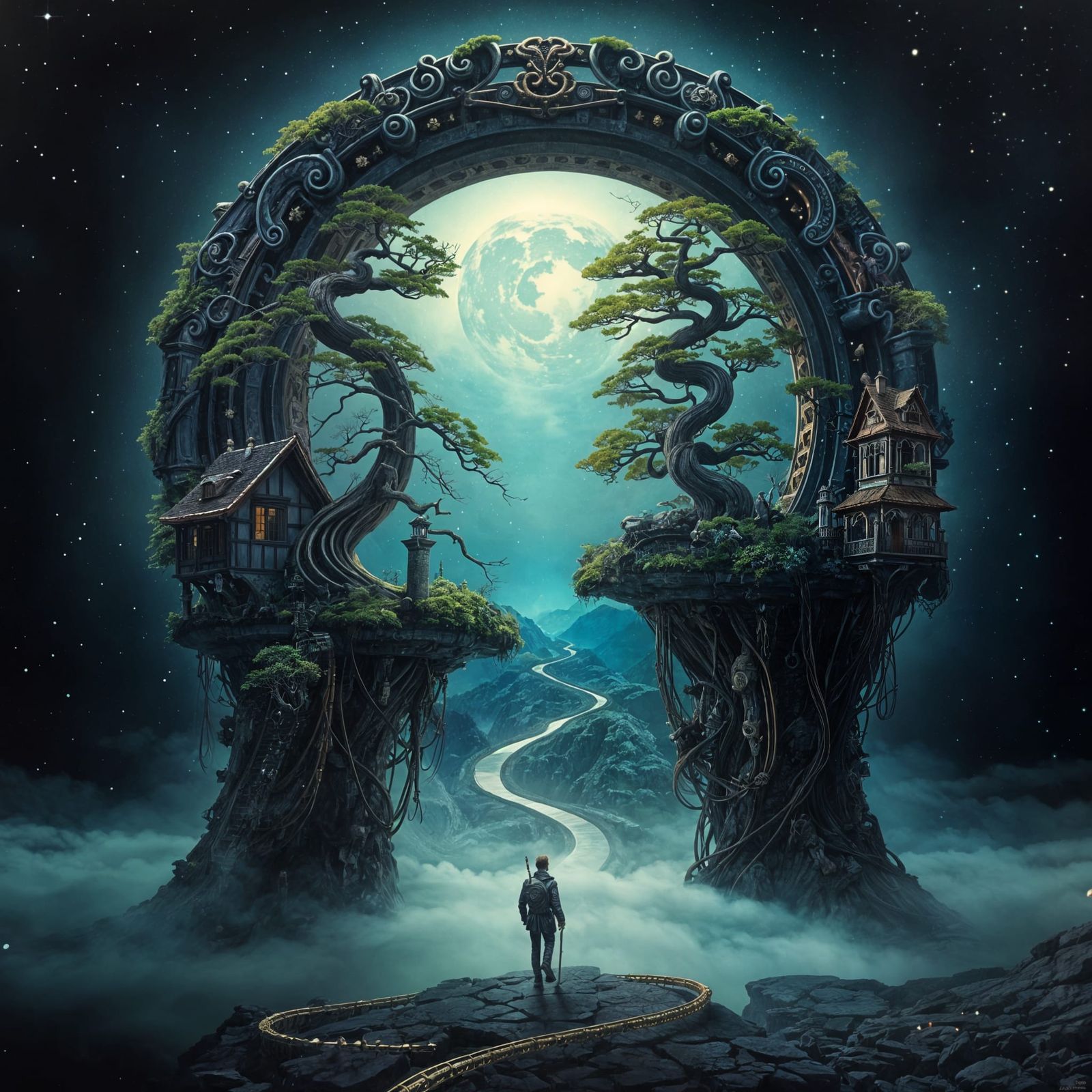 Surreal Stargate Amidst Fantastical Cloudscapes