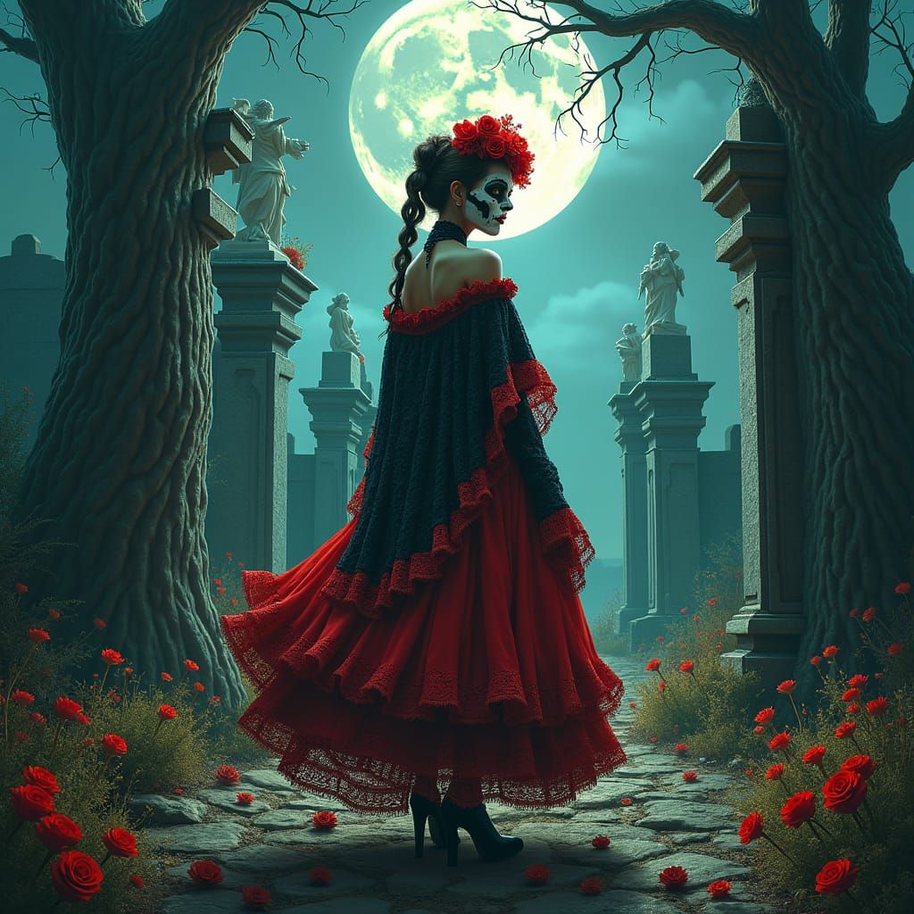 Dia de los Muertos Woman in Graveyard