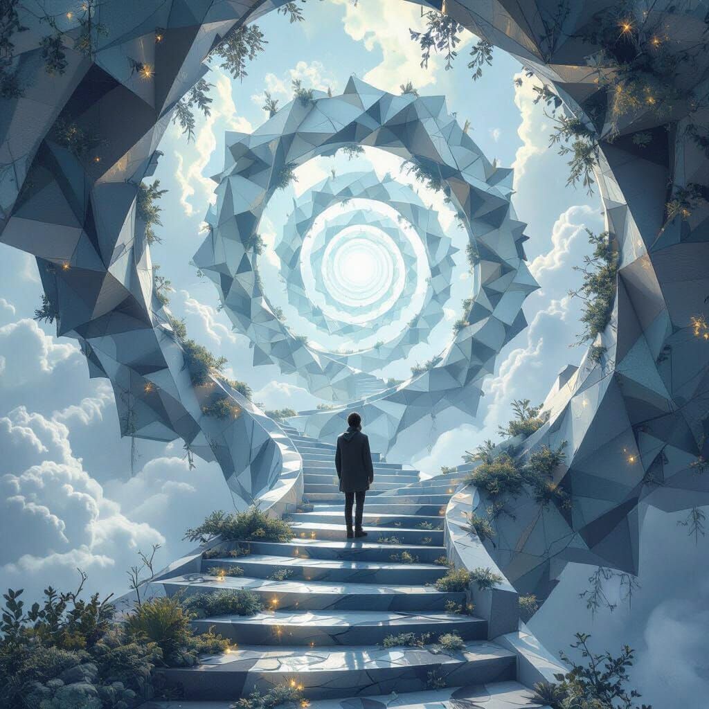 Surreal Staircase with Bioluminescent Flora in Giger Style